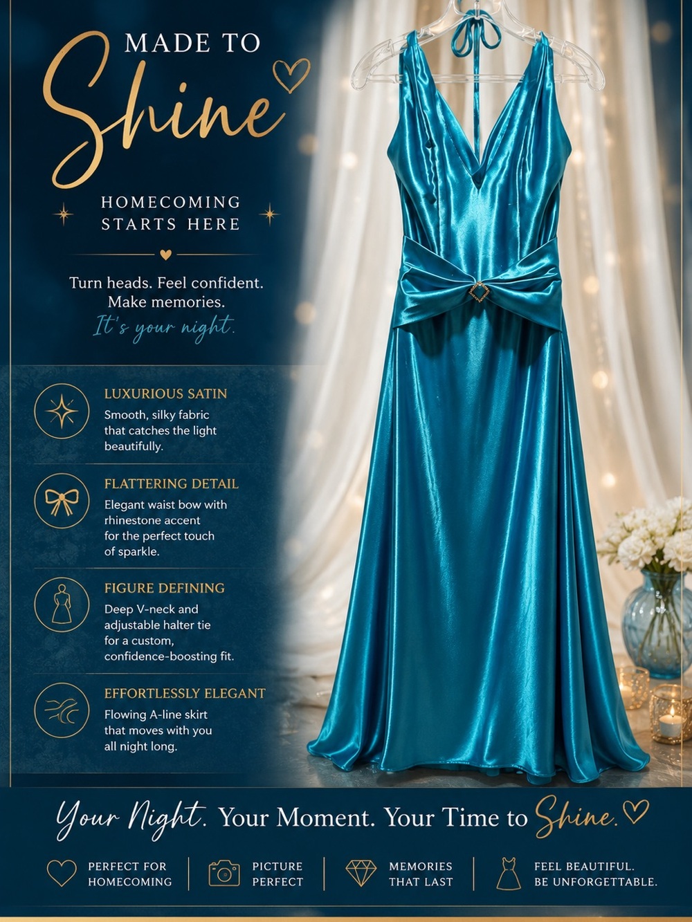 Luxurious Satin Teal Home Accents Dress Size 3/4